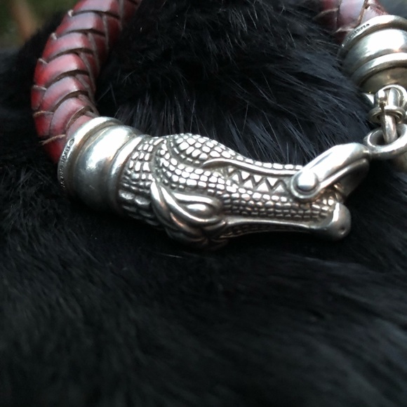 Vintage BARRY KIESELSTEIN-CORD Woven Leather Sterling Silver Alligator Bracelet - Picture 3 of 9